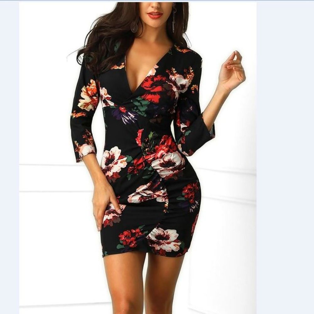 Zara floral print asymmetric ruching mini dress, NWT, S